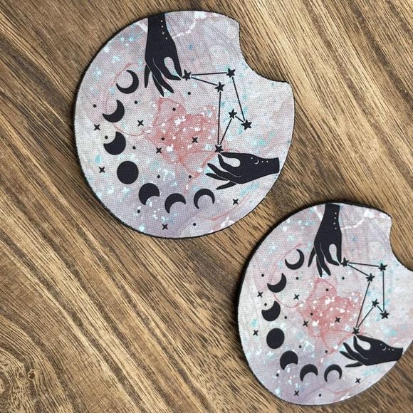 Celestial Floral Moon Phases Car Coasters 2 Pack - Picture 3 of 4